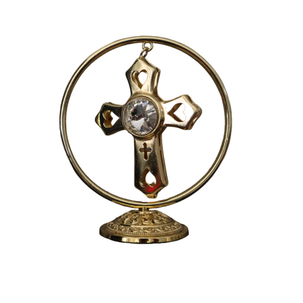 White Gem Circle Cross Car Statue